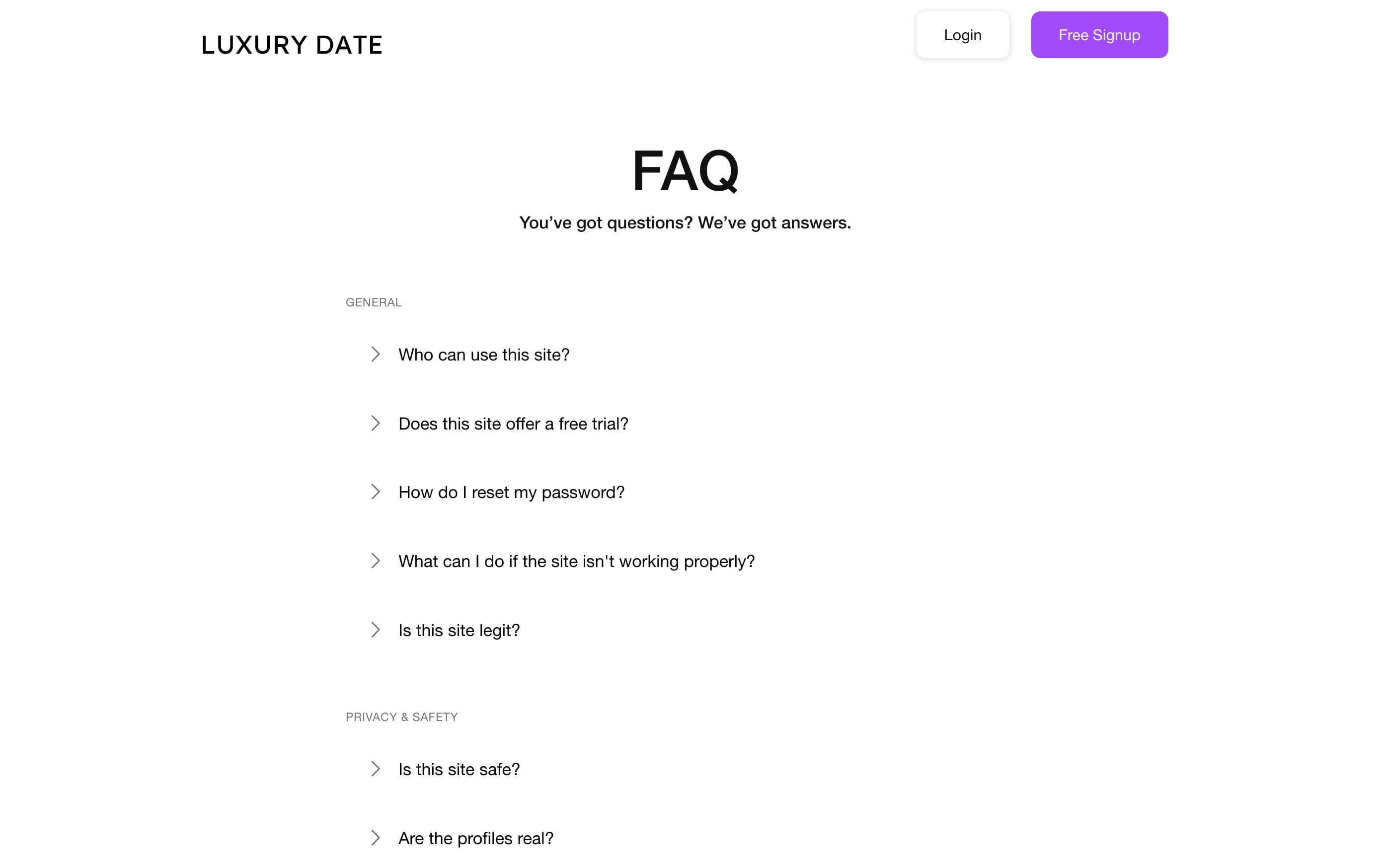 LuxuryDate FAQ