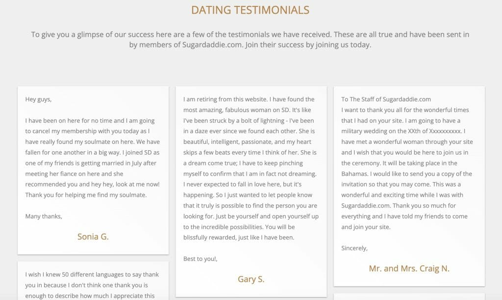 Sugardaddie testimonials